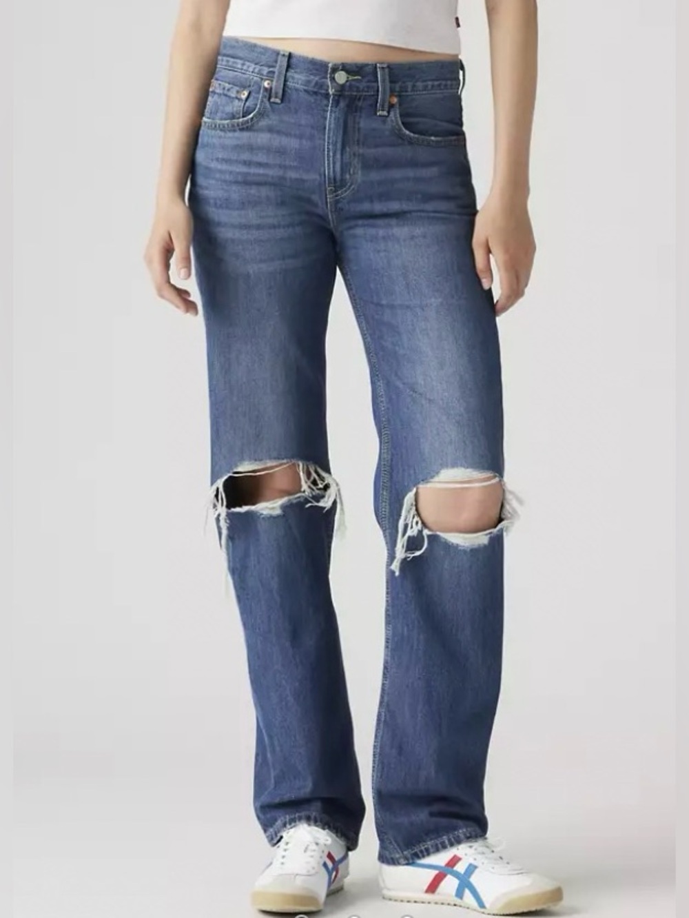 Levi’s Low Pro - Distressed Dark Blue Straight-Leg Jeans